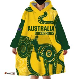 custom australia soccer wearable blanket hoodie go socceroos kangaroo with indigenous art