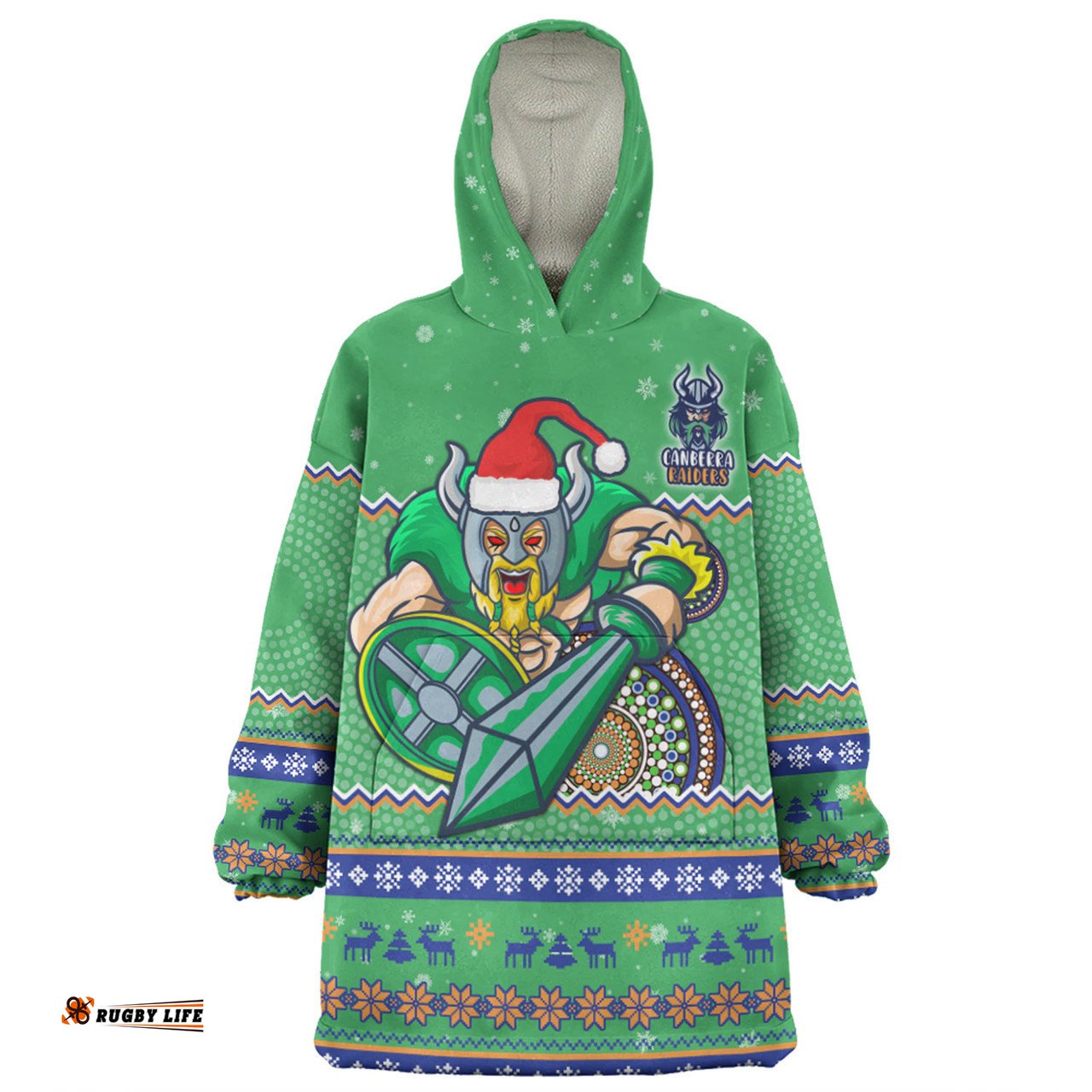 Canberra Raiders Christmas Custom Snug Hoodie - Ugly Xmas And Aboriginal Patterns For Die Hard Fan Snug Hoodie
