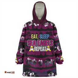 Manly Warringah Sea Eagles Snug Hoodie - Eat Sleep Repeat With Tropical Patterns