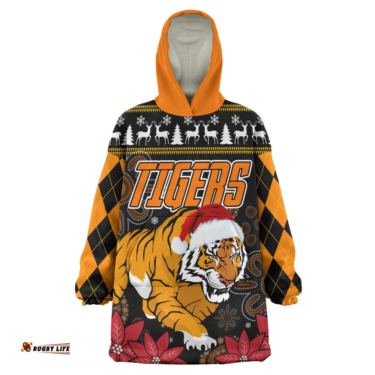 tigers rugby christmas snug hoodie custom tigers merry christmas aboriginal wearable blanket hoodie
