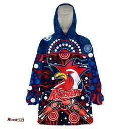 roosters rugby wearable blanket hoodie boomerang indigenous dots