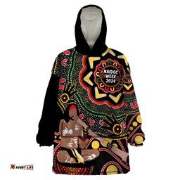 australia didgeridoo naidoc week 2024 wearable blanket hoodie keep the fire burning blak loud and proud