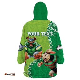 personalised rabbitohs and raiders rugby wearable blanket hoodie aboriginal mix polynesian pattern