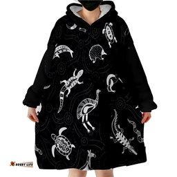 custom personalised aboriginal art animals australia version black wearable blanket hoodie