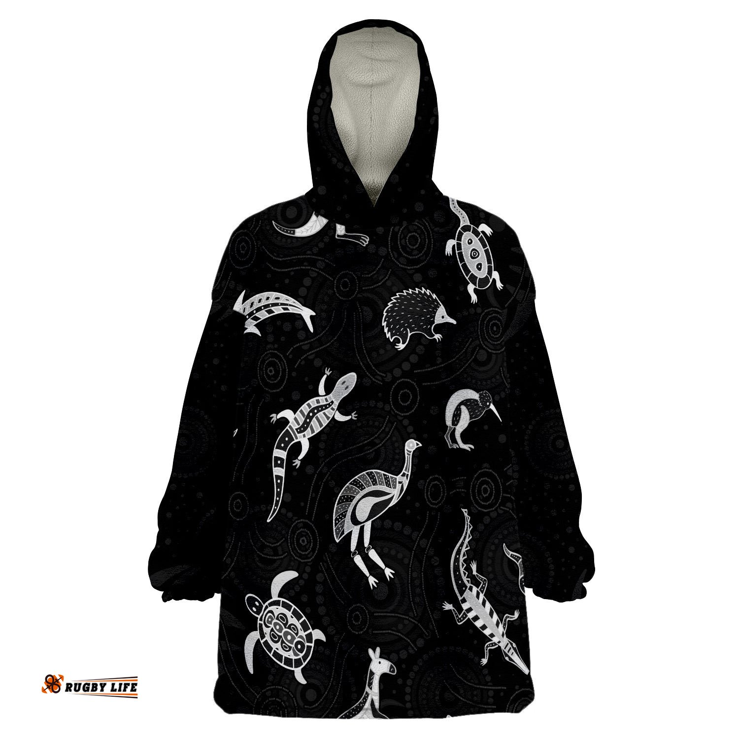 custom personalised aboriginal art animals australia version black wearable blanket hoodie