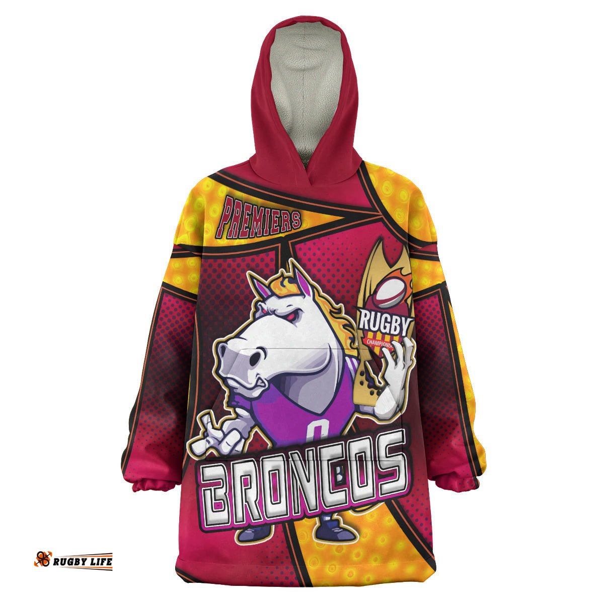 broncos rugby snug hoodie custom broncos horse rugby nrl grand final with dot painting personalised player and number oodie blanket