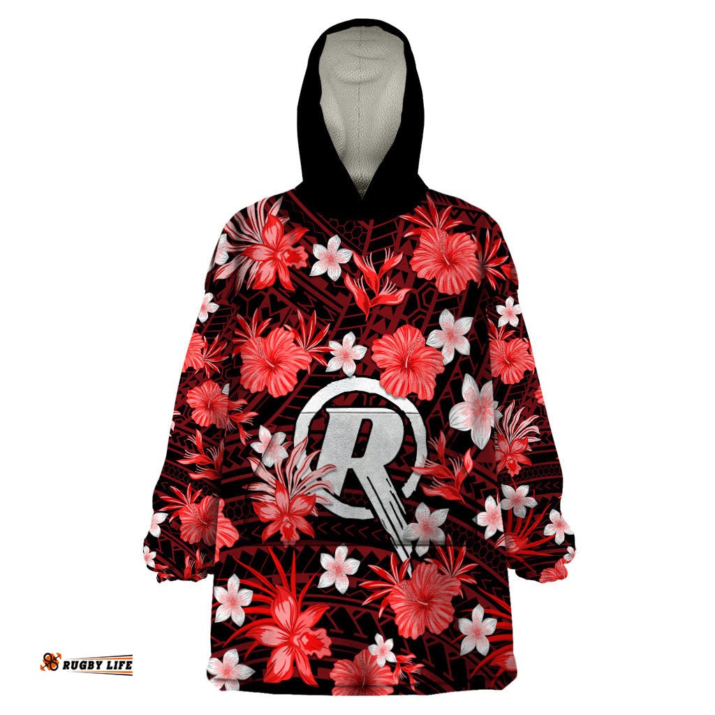 australian renegades cricket wearable blanket hoodie baeuty pacific hibiscus and polynesian pattern