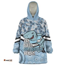 Cronulla-Sutherland Sharks Snug Hoodie - Tropical Patterns And Dot Painting Eat Sleep Rugby Repeat