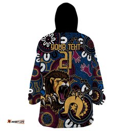 custom lions football naidoc week 2024 wearable blanket hoodie fire burning aboriginal dots art