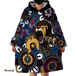 custom lions football naidoc week 2024 wearable blanket hoodie fire burning aboriginal dots art