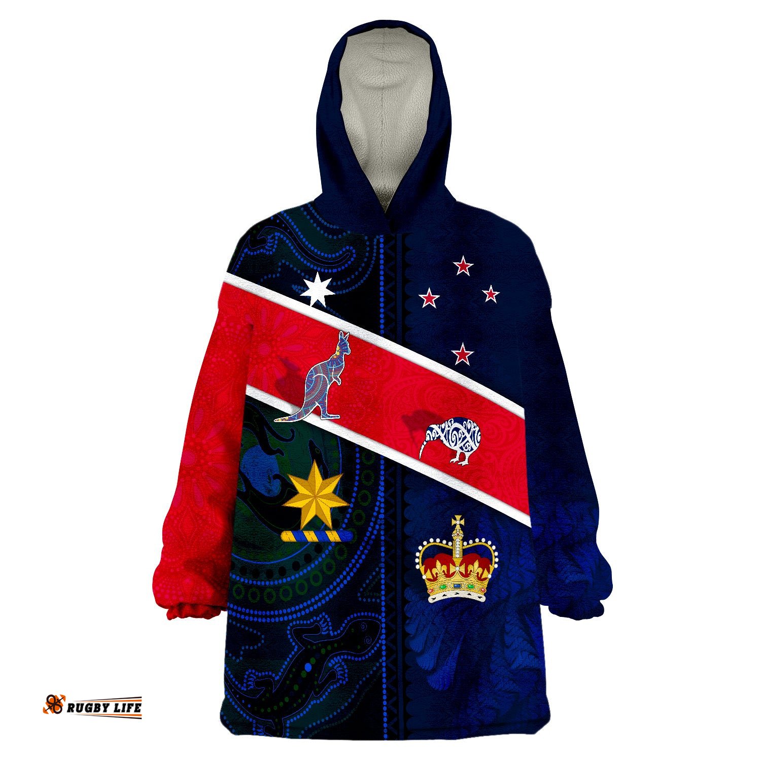 aotearoa mix australia maori mix aboriginal line arty style wearable blanket hoodie