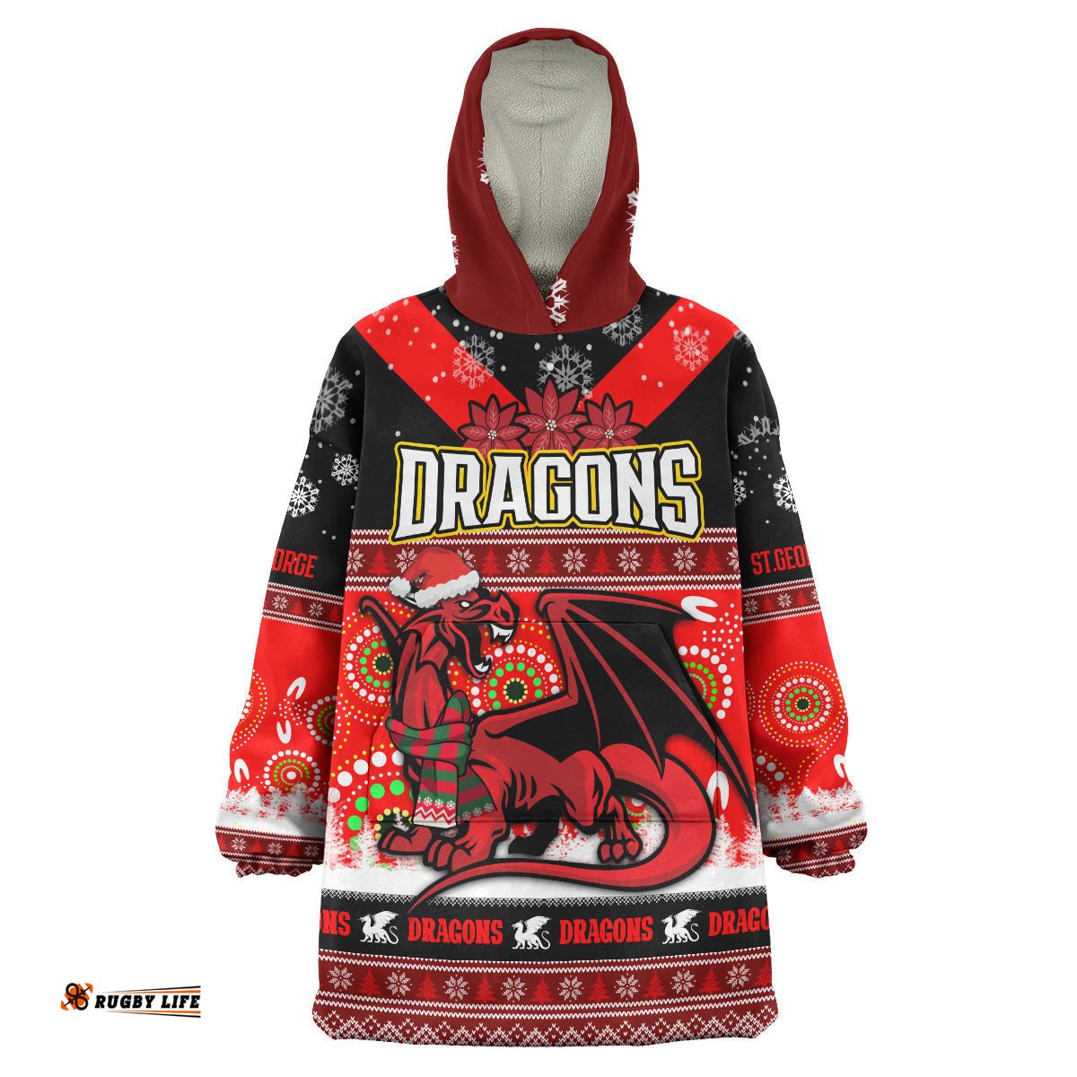 stgeorge rugby christmas snug hoodie custom dragons ugly christmas and aboriginal patterns wearable blanket hoodie