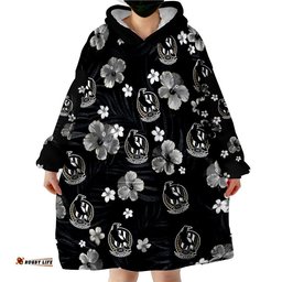 custom personalised magpies football collingwood premiers tropical flowers simple wearable blanket hoodie