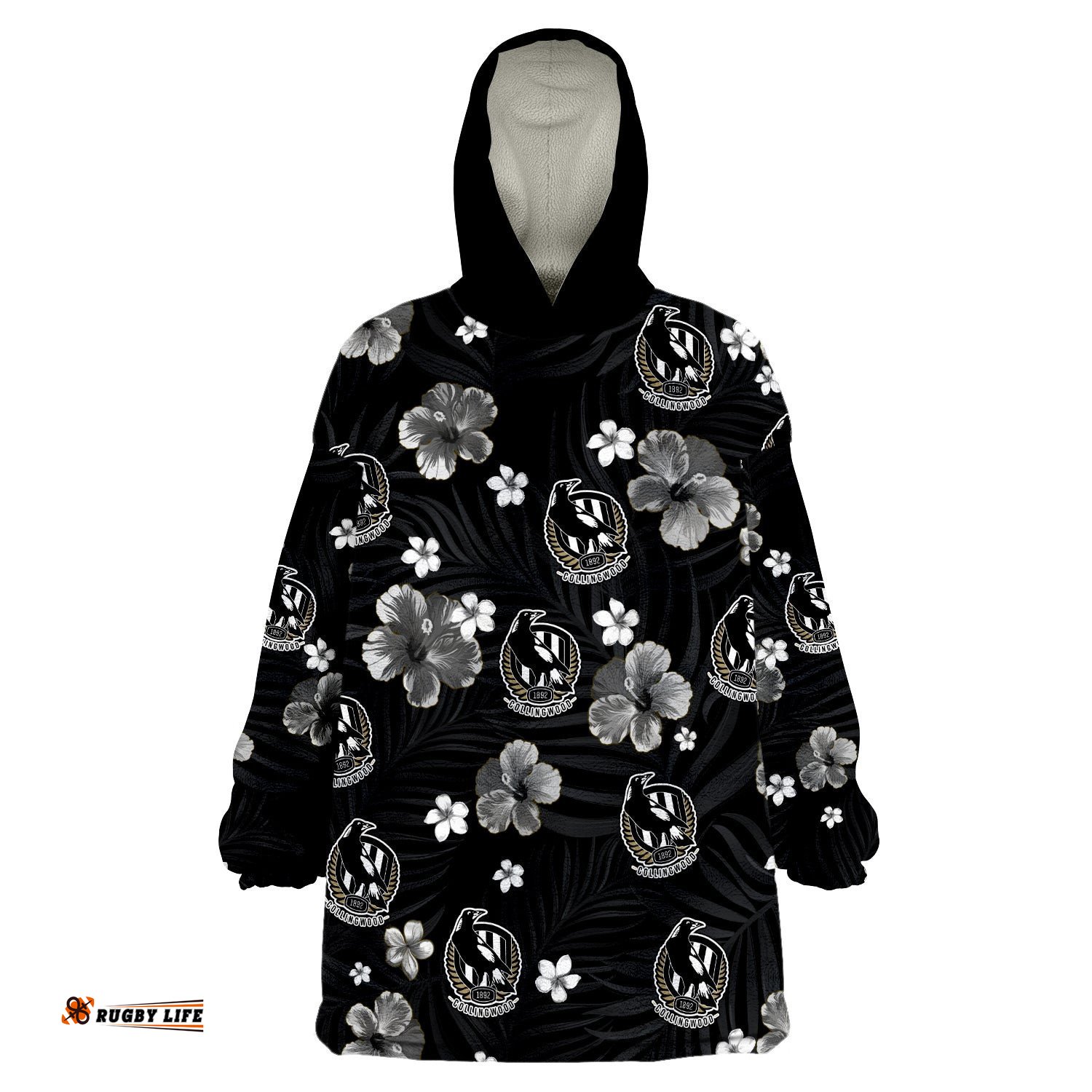 custom personalised magpies football collingwood premiers tropical flowers simple wearable blanket hoodie