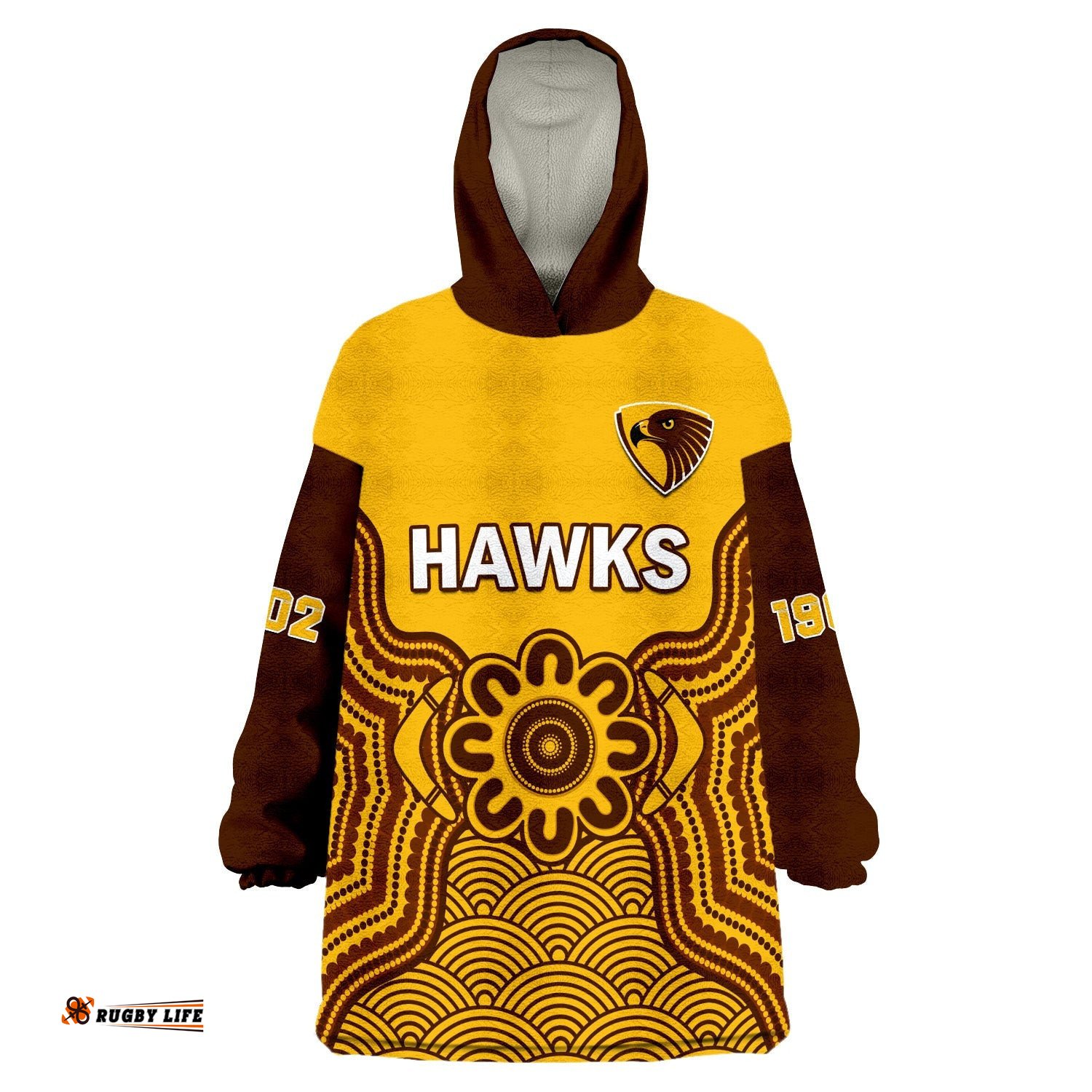 hawthorn football wearable blanket hoodie go hawks 1902 aboriginal art