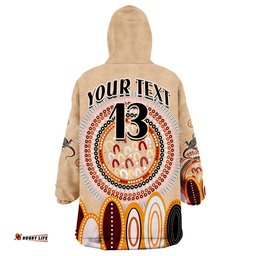 custom text and number aboriginal stand up circle dot with lizard version peachpuff wearable blanket hoodie