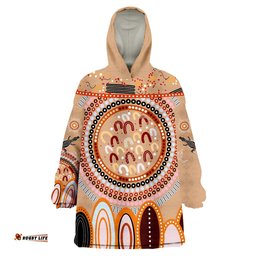 custom text and number aboriginal stand up circle dot with lizard version peachpuff wearable blanket hoodie