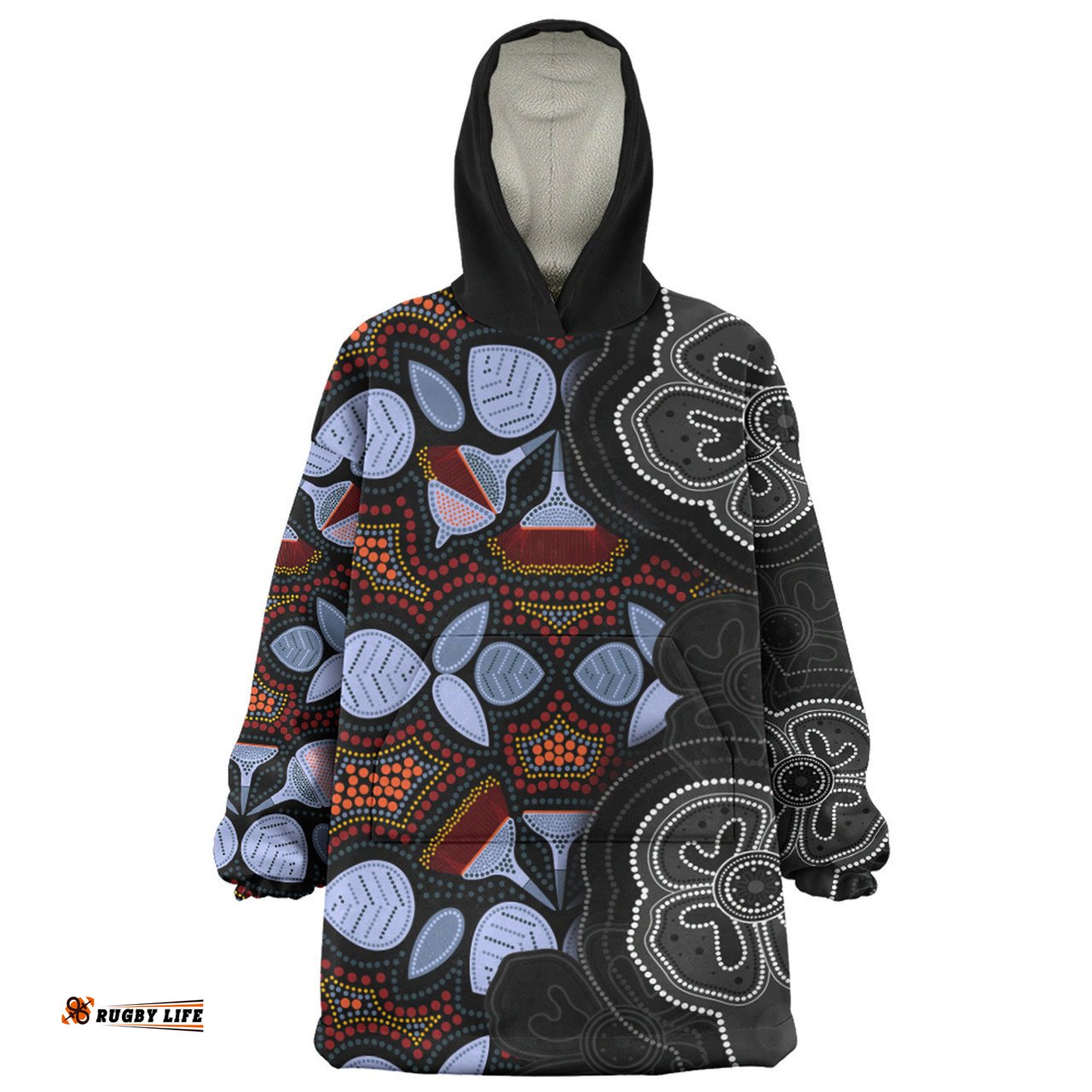 Australia Aboriginal Eucalyptus Seamless Pattern In Aboriginal Dot Art Wearable Blanket Hoodie Aussie Oodie