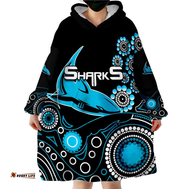 sharks rugby wearable blanket hoodie aboriginal
