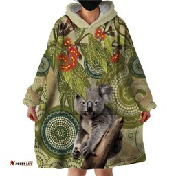aboriginal koala art painting with gum blossom wearable blanket hoodie