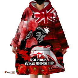 anzac dolphins rugby wearable blanket hoodie we shall remember