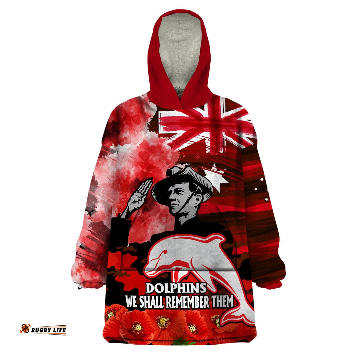 anzac dolphins rugby wearable blanket hoodie we shall remember