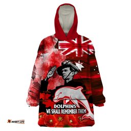 anzac dolphins rugby wearable blanket hoodie we shall remember