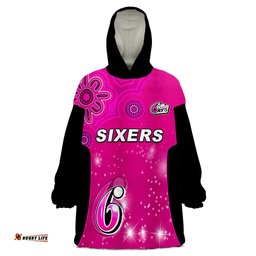 custom text and number sydney sixers wearable blanket hoodie cricket australia aboriginal