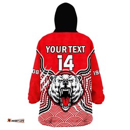 custom text and number north sydney rugby wearable blanket hoodie bears 1908 indigenous pattern