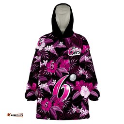 custom text and number sydney sixers cricket wearable blanket hoodie aboriginal art mix tropical flowers