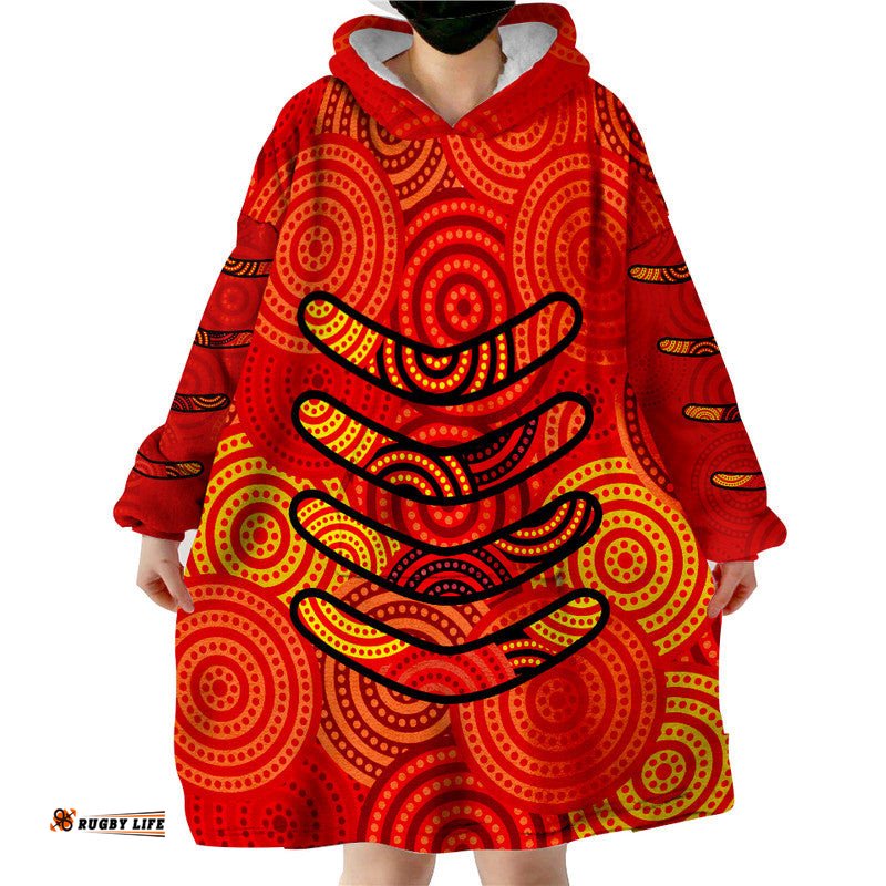 boomerang aboriginal dot patterns wearable blanket hoodie red style