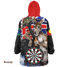Australia Sport Darts Custom Snug Hoodie - Dart Board And Australia Flag Patterns With Kangaroo Drinking Art Snug Hoodie