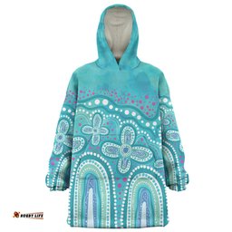 Australia Aboriginal Dot painting illustration in Aboriginal style Turquoise Wearable Blanket Hoodie Aussie Oodie