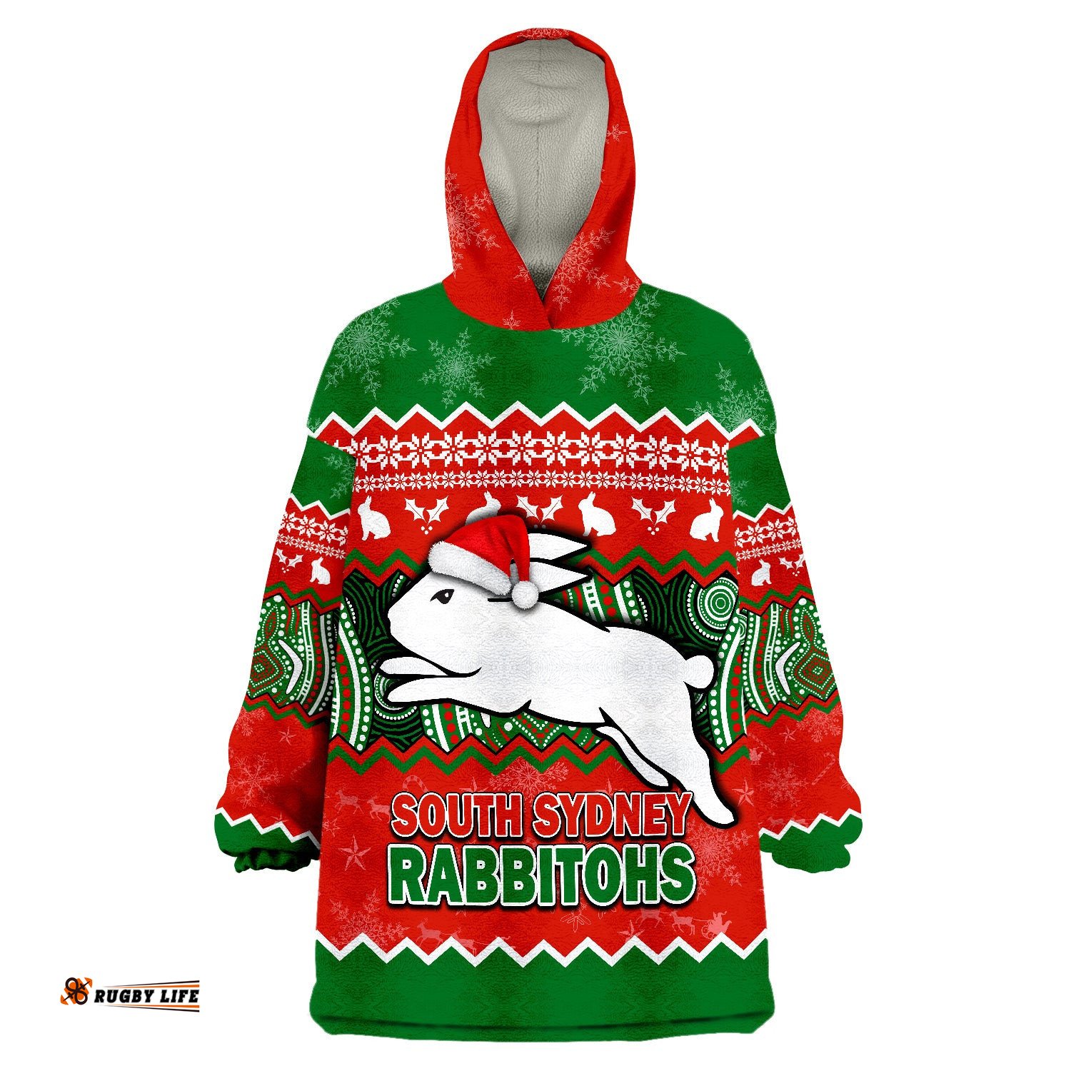 south sydney rabbitohs aboriginal christmas vibe wearable blanket hoodie