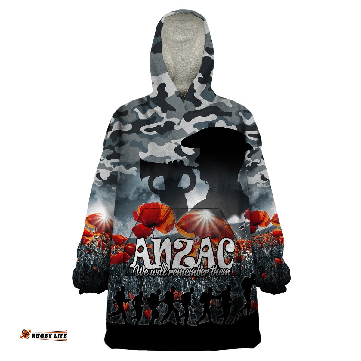 custom personalised anzac day wearable blanket hoodie soldier poppy vibe
