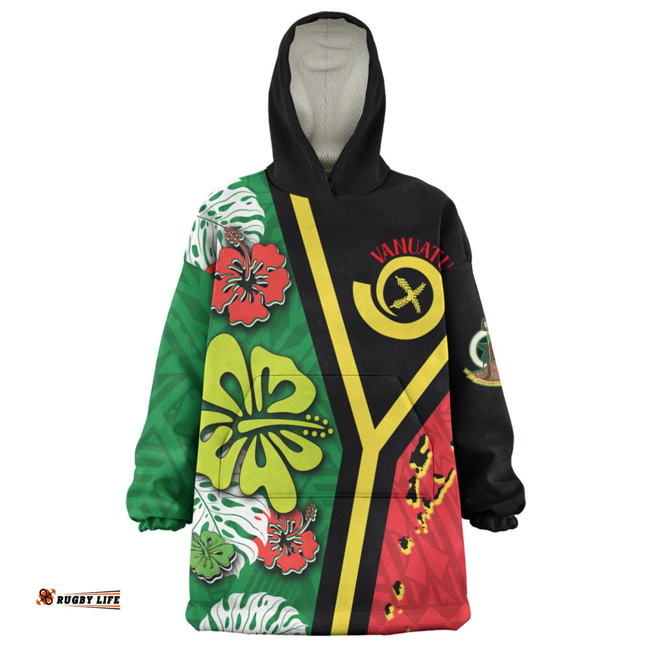 Australia South Sea Islanders Vanuatu Flag With Habiscus Flowers Wearable Blanket Hoodie Aussie Oodie
