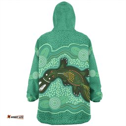 Australia Aboriginal Green Platypus Aboriginal Art Inspired Wearable Blanket Hoodie Aussie Oodie