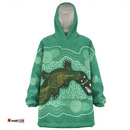 Australia Aboriginal Green Platypus Aboriginal Art Inspired Wearable Blanket Hoodie Aussie Oodie