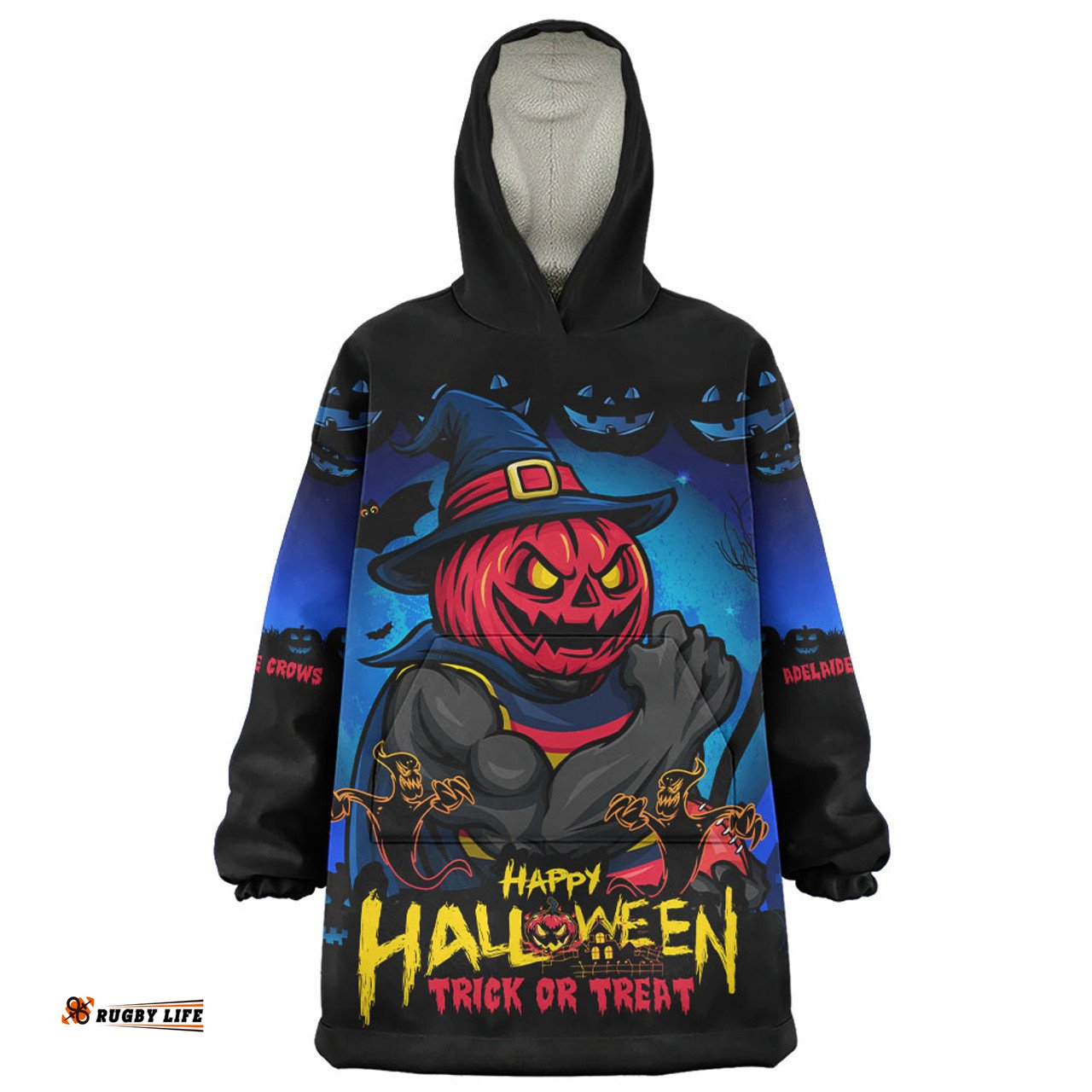 Adelaide Crows Dark Pumpkin Halloween Spirit Wearable Blanket Hoodie Aussie Oodie