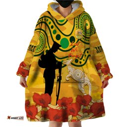 custom matildas anzac day wearable blanket hoodie lest we forget poppies mix camouflage gold