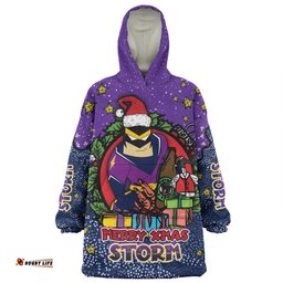 Melbourne Storm Christmas Custom Snug Hoodie - Merry Christmas Our Beloved Team With Aboriginal Dot Art Pattern Snug Hoodie