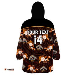 custom text and number wests tigers rugby wearable blanket hoodie polynesian tribal mix tropical hawaiian style