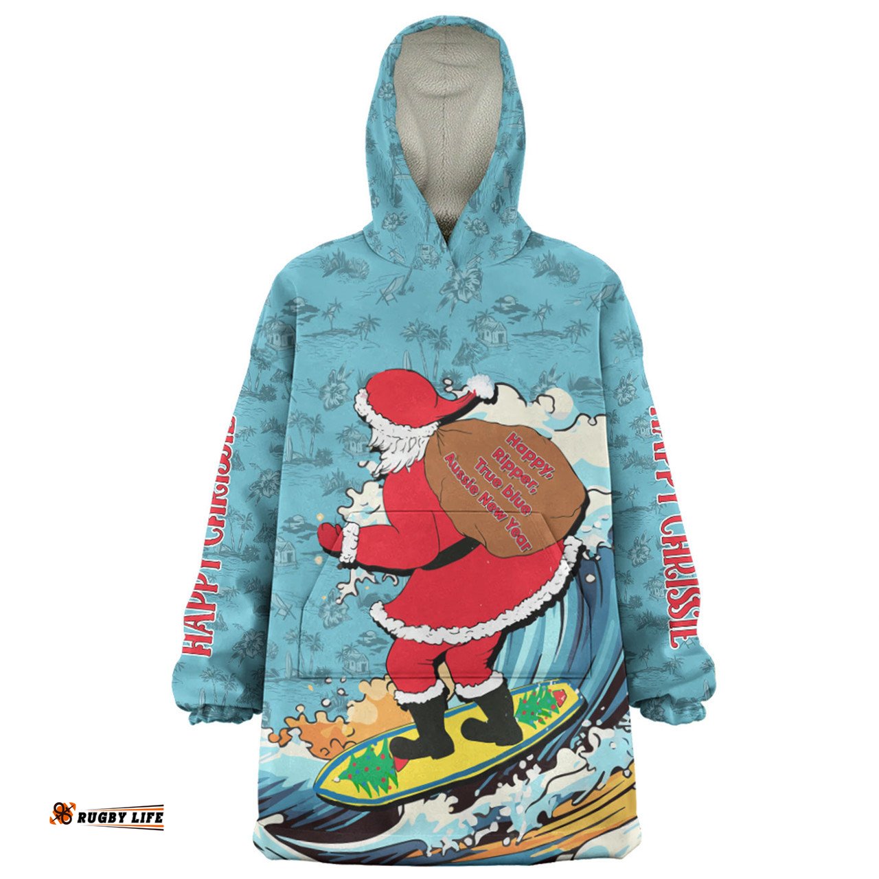 Australia Surfing Christmas Snug Hoodie - Santa Happy Chrissie Tropical Pattern Snug Hoodie