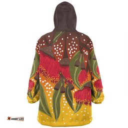 Australia Aboriginal Red Eucalyptus Aboriginal Dot Art Wearable Blanket Hoodie Aussie Oodie