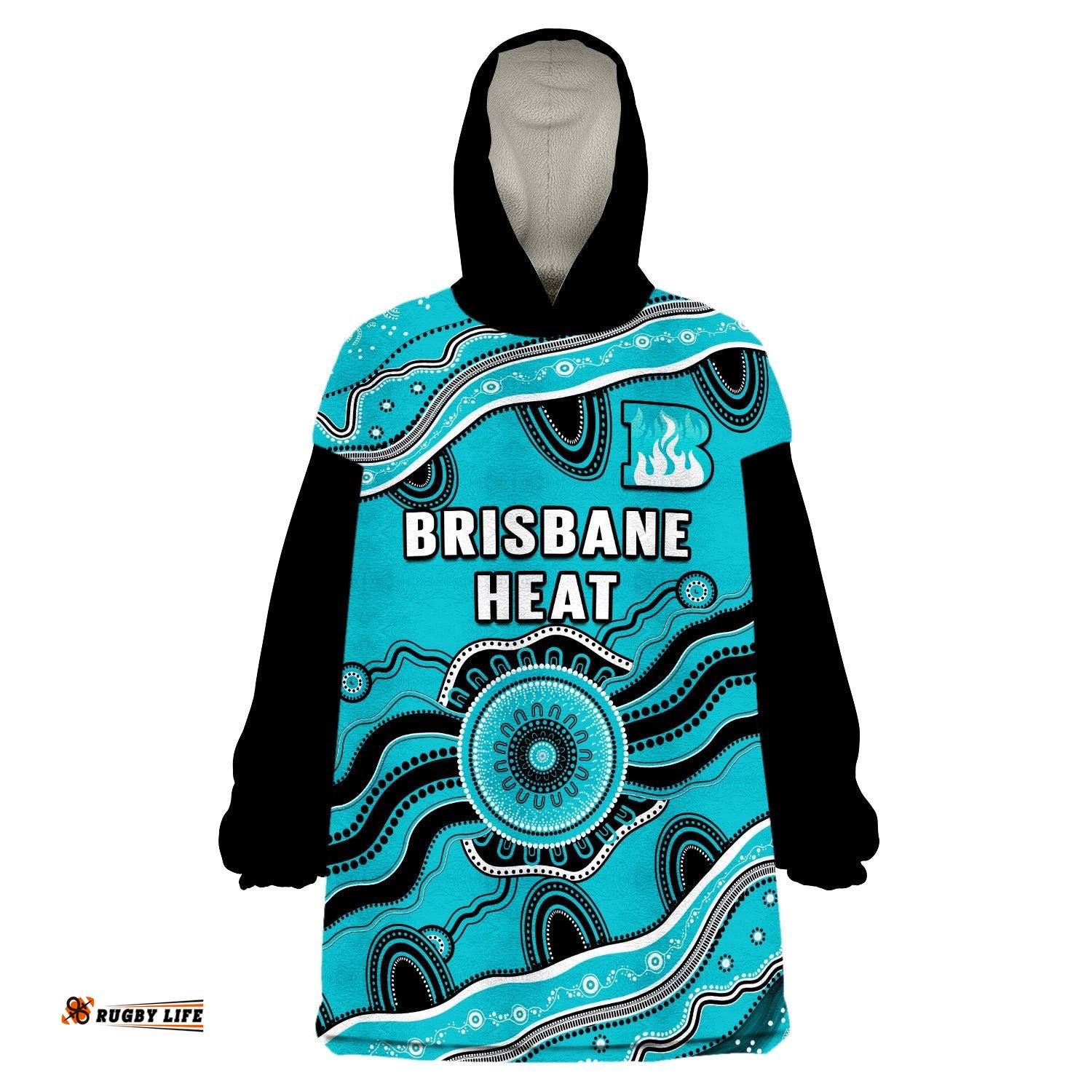 custom text and number brisbane heat cricket wearable blanket hoodie aboriginal painting