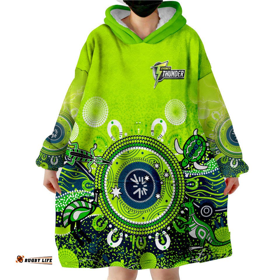custom text and number sydney thunder wearable blanket hoodie cricket aboriginal