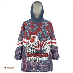 Sydney Roosters Snug Hoodie - Tropical Patterns And Dot Painting Eat Sleep Rugby Repeat