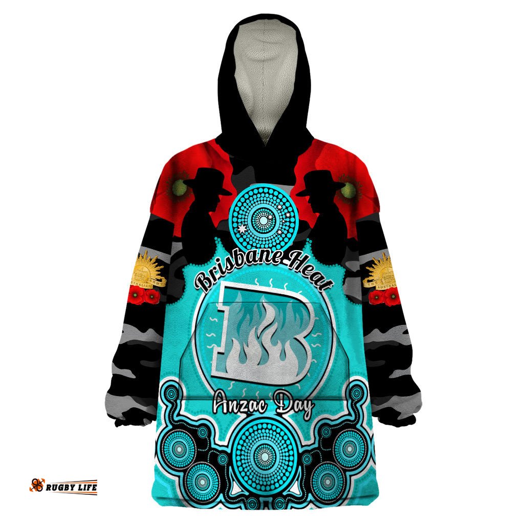 brisbane heat anzac 2024 wearable blanket hoodie lest we forget poppy mix camouflage