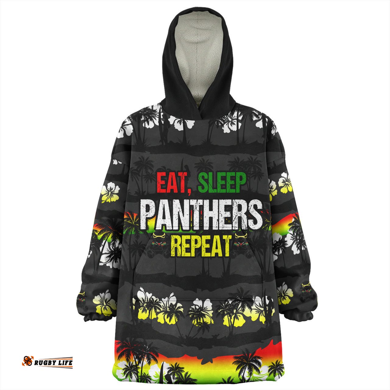 Penrith Panthers Snug Hoodie - Eat Sleep Repeat With Tropical Patterns