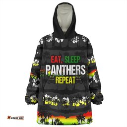 Penrith Panthers Snug Hoodie - Eat Sleep Repeat With Tropical Patterns